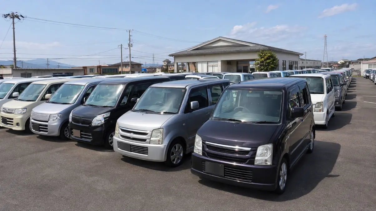 中古車販売店に並ぶ多数のワゴンRを想定した軽トールワゴン