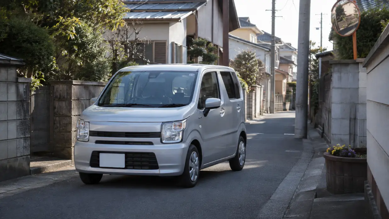 狭い日本の住宅街を走るワゴンRをイメージした軽トールワゴン