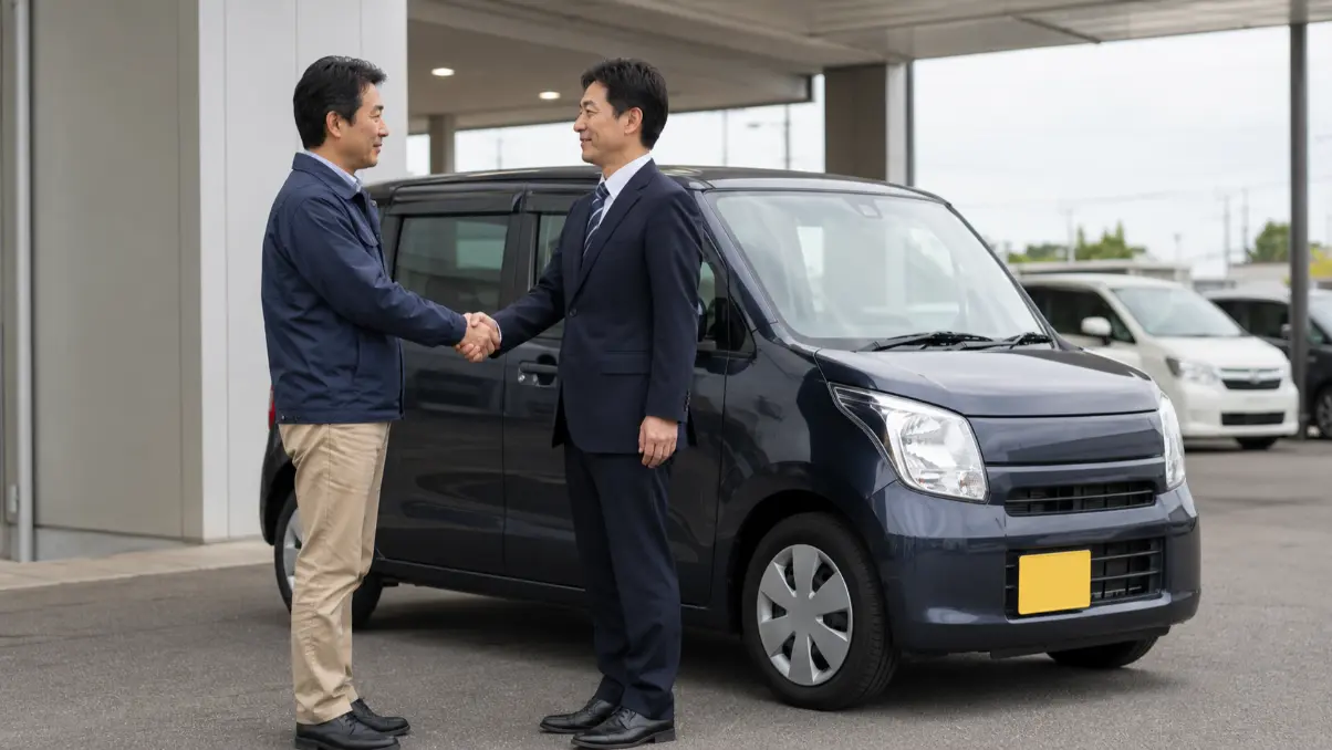 ワゴンRの新車価格と購入条件に合意する商談の様子
