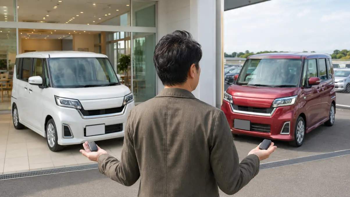 ワゴンRの新車と届出済未使用車のどちらを選ぶか比較する日本人男性